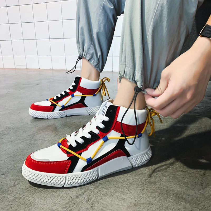 

Autumn And Winter Network Red Fast In High Help Leisure Time Skate Shoes Trend Joker Leather Shoes Student Trend Spelling Color