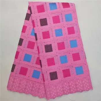 

Hot selling pink with embroidery Swiss voile lace fabric for sewing African cotton lace textile for dress NCH38(5yards/lot)