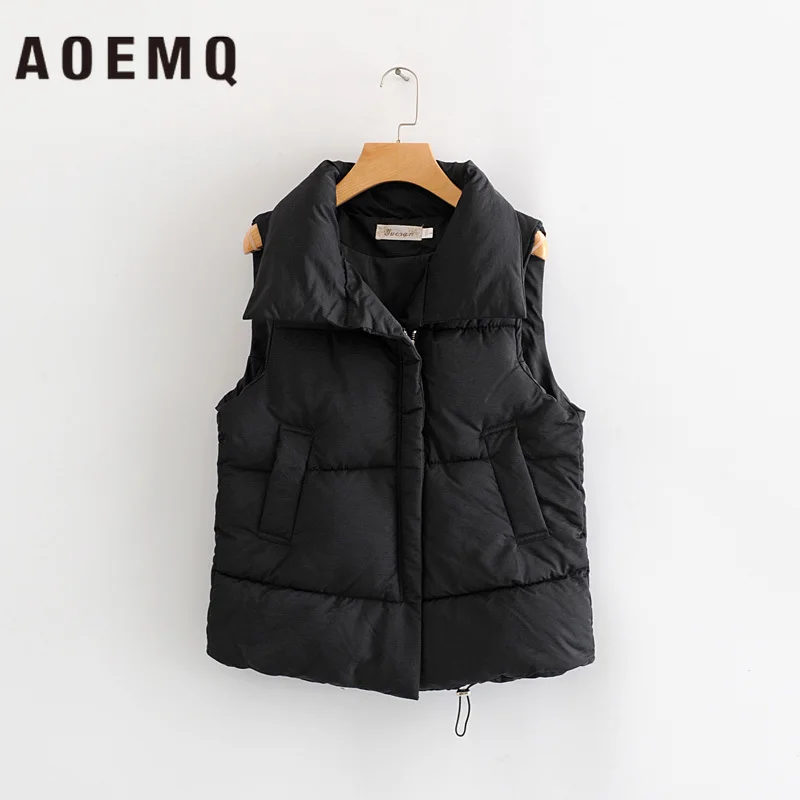 

AOEMQ Casual Vest Sleeveless 4 Solid Colors Thick Warm Vests Turn-down Collar Winter Vests with Pocket&Zipper Women Clothing