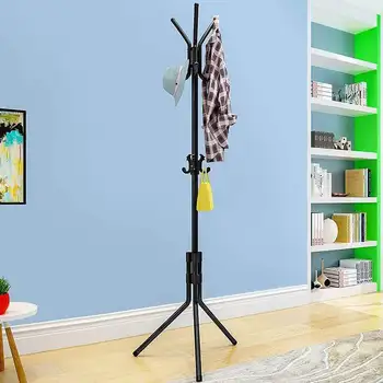 

176cm Floor Standing Coat Rack 6 Hooks Tube Metal Hangers Assembled Hat Display Clothes Hanger Home Bedroom Clothing Organizer