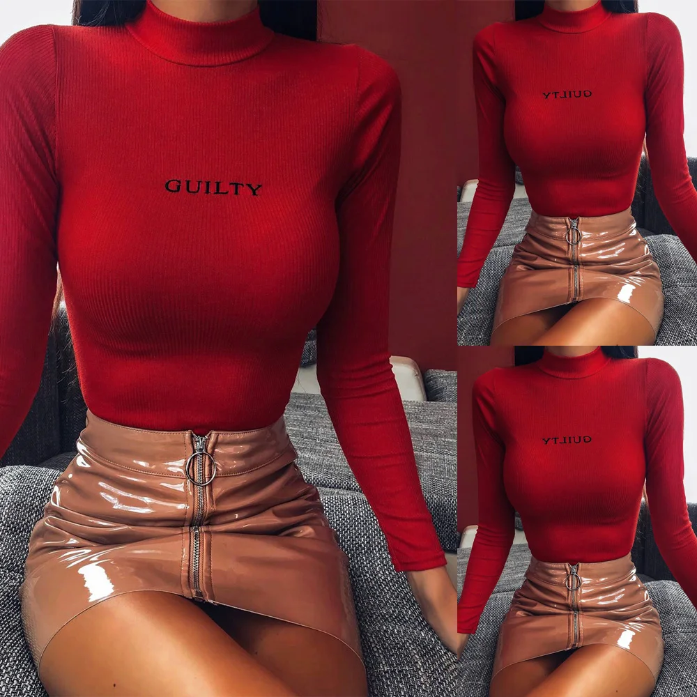 

Fall Clothing Women Clothing Casual Long Sleeve Letter Printed Skinny Women Blouse Sexy Tops and Shirt