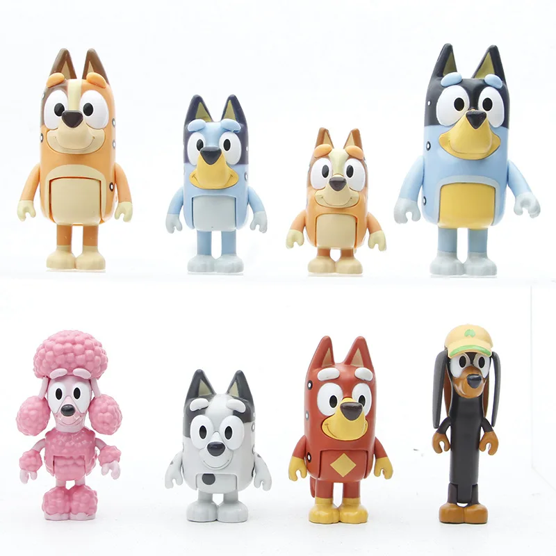 8Pcs/Set Bluey Bingo The Whole Family Action Figure Toys Cartoon Friends PVC Colletiable Model Doll Kids Christmas Gifs | Игрушки и