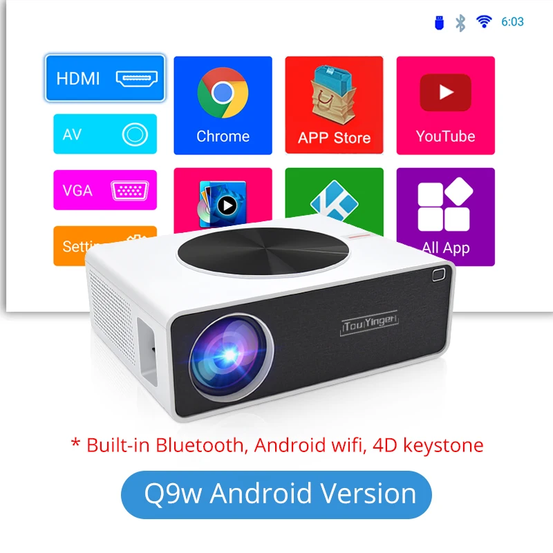 LED Full HD Projector Touyinger Q9 wifi Android 1080P Support 4K video Projector for home theater USB FHD home cinema projectors 