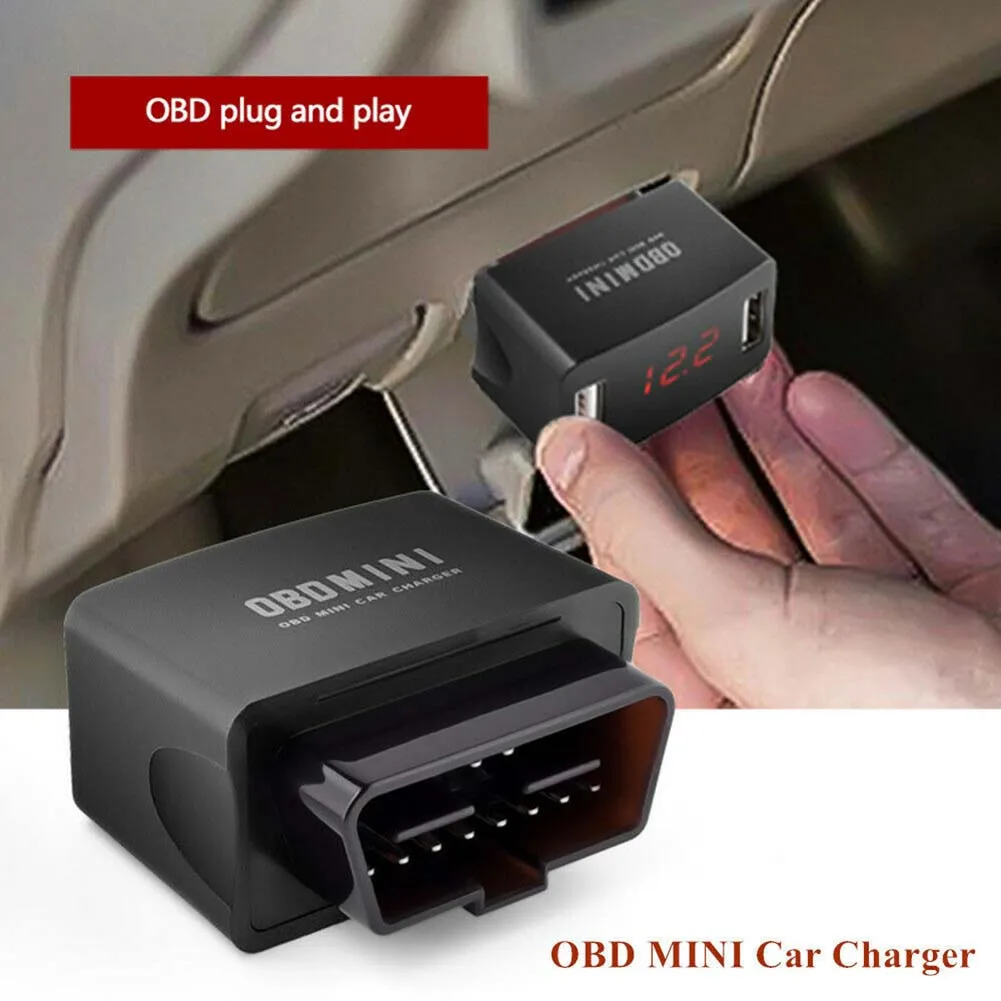 Автомобильное зарядное устройство OBD с 2 USB портами и светодиодным дисплеем 12/24