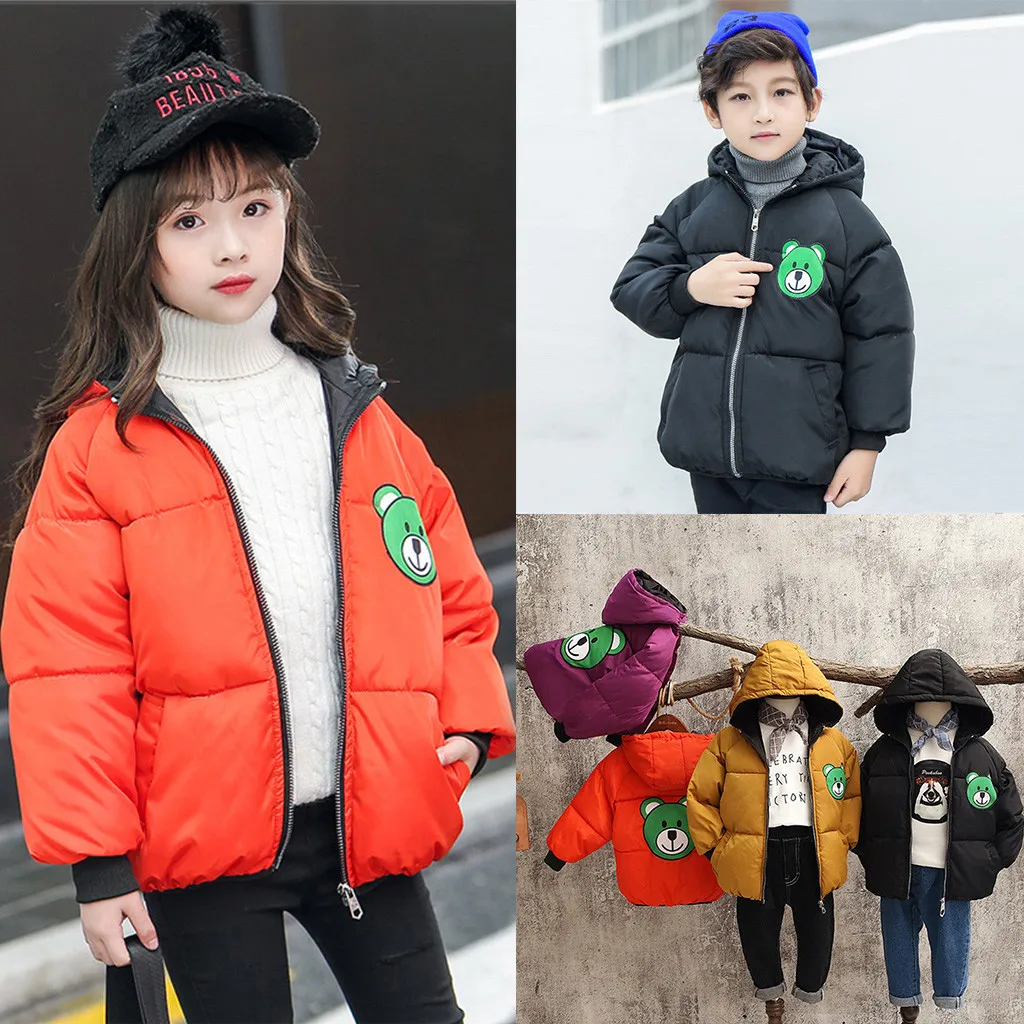 

2019 winter jacket parka for girls boys hooded coats baby cartoon print jackets toddler kids warm outwear children clothes