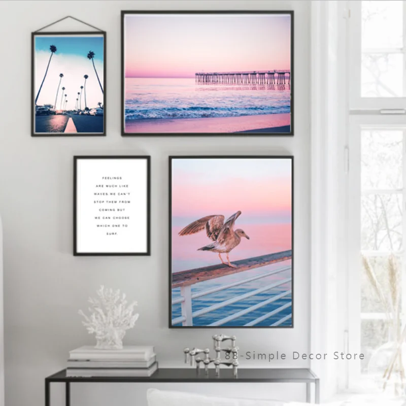 

Seagull Coconut Tree Bridge Road Seascape Wall Art Canvas Painting Nordic Posters And Prints Art Room Decoration Pictures