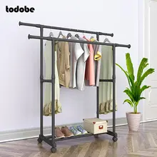 Porte manteau à Double pôle avec cadre en acier renforcé, support de séchage Mobile, minimaliste, pour vêtements de chambre à coucher
