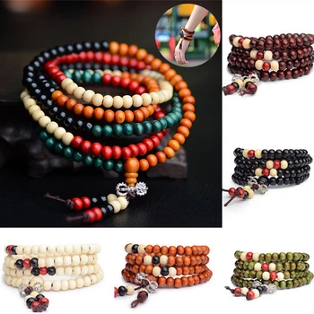 

1 Pcs 108 Beads 8mm Natural Sandalwood Buddhist Buddha Wood Prayer Bead Unisex Men Bracelets & Bangles Jewelry