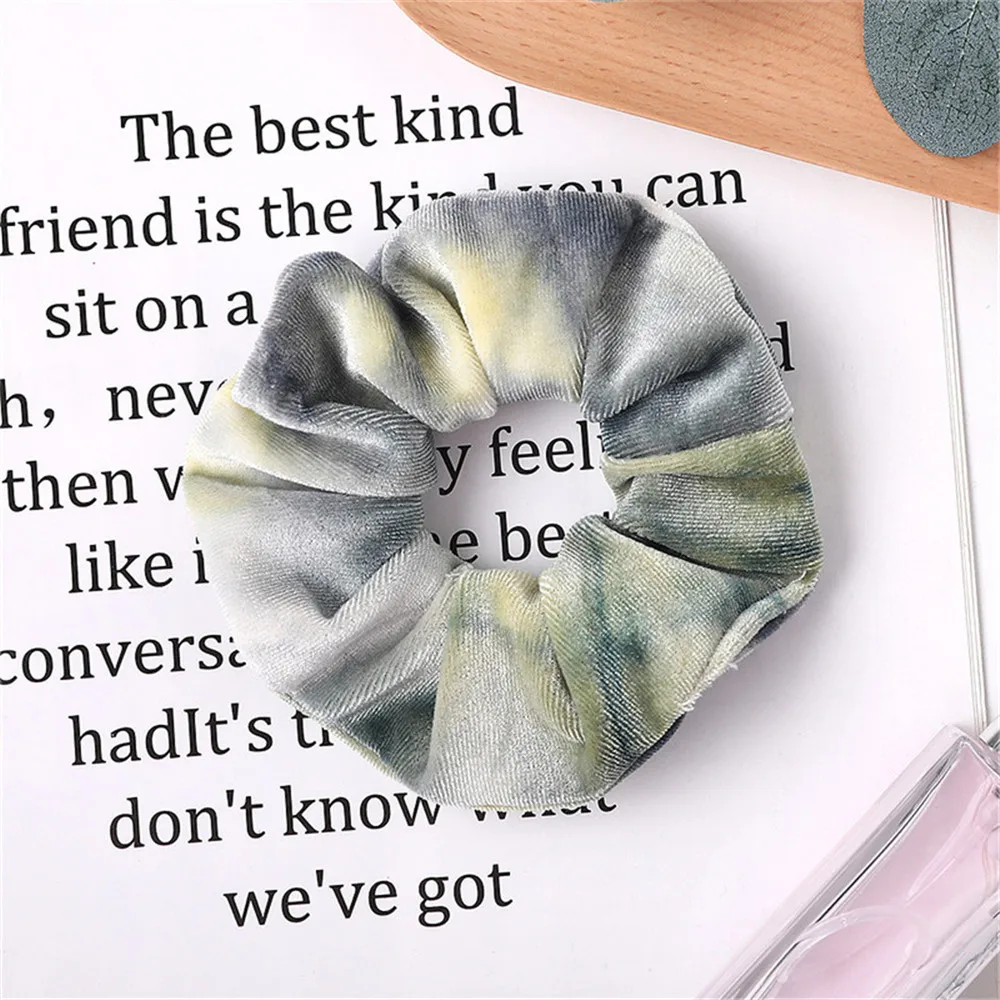 Grey Diamond Velvet Scrunchie Tie Dyeing Women Girls Elastic Hair Rubber Bands Gum Gradient Color Hair Ring - Цвет: Grey