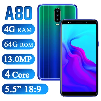 

Original A80 smartphones Face ID 5.5inch 13MP Mobile Phones 4G RAM + 64G ROM MTK Unlocked Celulares Quad Core Android Cell Phone