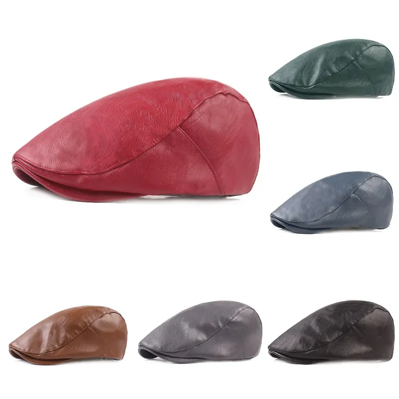 

Men Warm Detective Hats Painter Caps Women Fashion Beret Hat Pu Leather Caps Youth Flat Cap Newsboy Cap Solid Color Hats