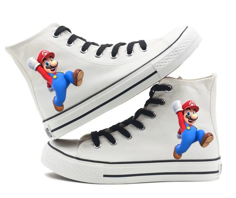 Милая обувь Super Mario Bros Mario; высокие парусиновые кроссовки на плоской подошве; женская повседневная обувь с принтом; обувь для отдыха