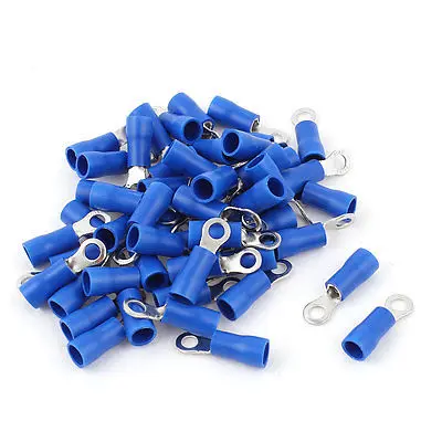 

50 Pcs 3.5-4S Insulated Wire Connector Ring Crimp Terminal Blue 14-12AWG