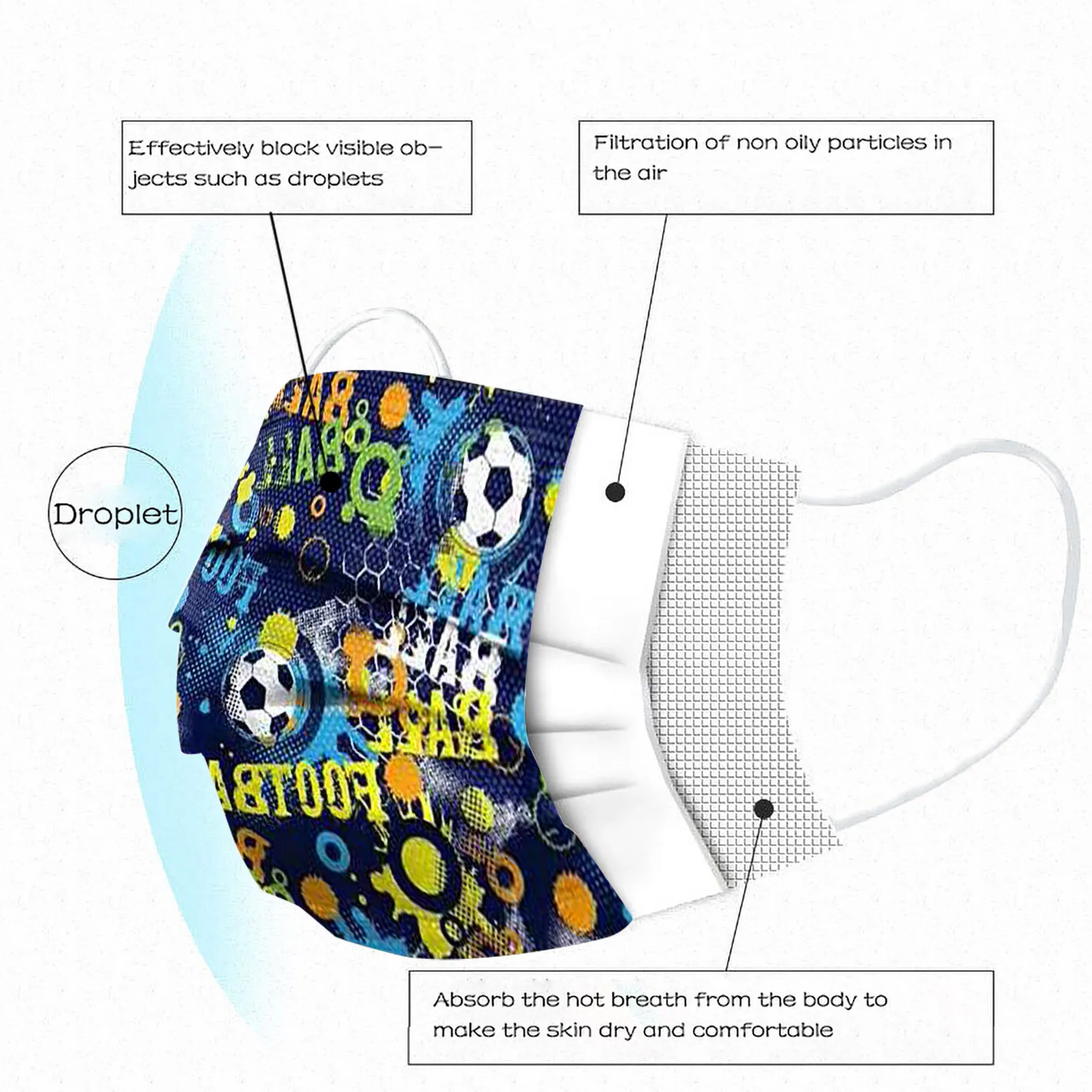 Disposable Football Printed Children's Face Masks Pack