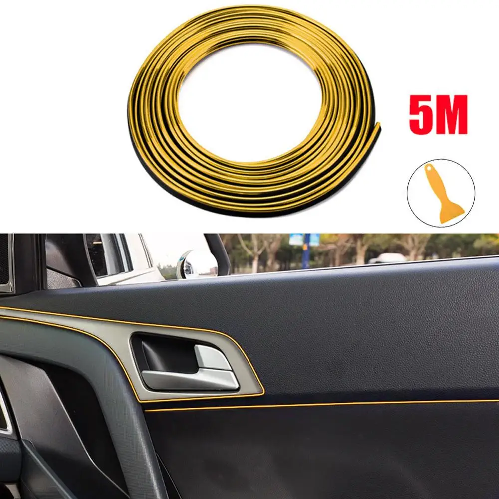 Bandes de garniture de décoration de voiture, 5M, intérieur du tableau de  bord, bord des portes, accessoires automobiles universels, garniture de  voiture avec grattoir - AliExpress