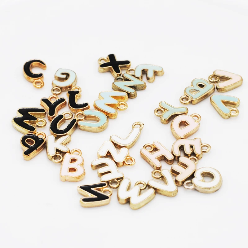 26pcs/pack A-Z 4colors Enamel Alphabet Letter Charms Oil Drop Jewelry Bracelet Phone Chain Keyring Initial Charm | Украшения и