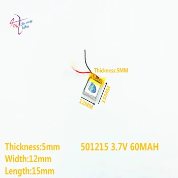 

3.7V 60mAh 501215 501015 Lithium Polymer LiPo Rechargeable Battery For Mp3 Mp4 PAD DVD headphone bluetooth