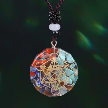 Flower of Life Pendant Necklace Natural Stone Chakra Reiki Healing Energy Generator EMF Radiation Protection Orgonite Necklace