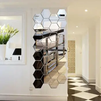 

12pcs/set 3D Hexagon Acrylic Mirror Wall Stickers DIY Stickers Living Decorative Mirrored Stickers Room Wall Art C0U3