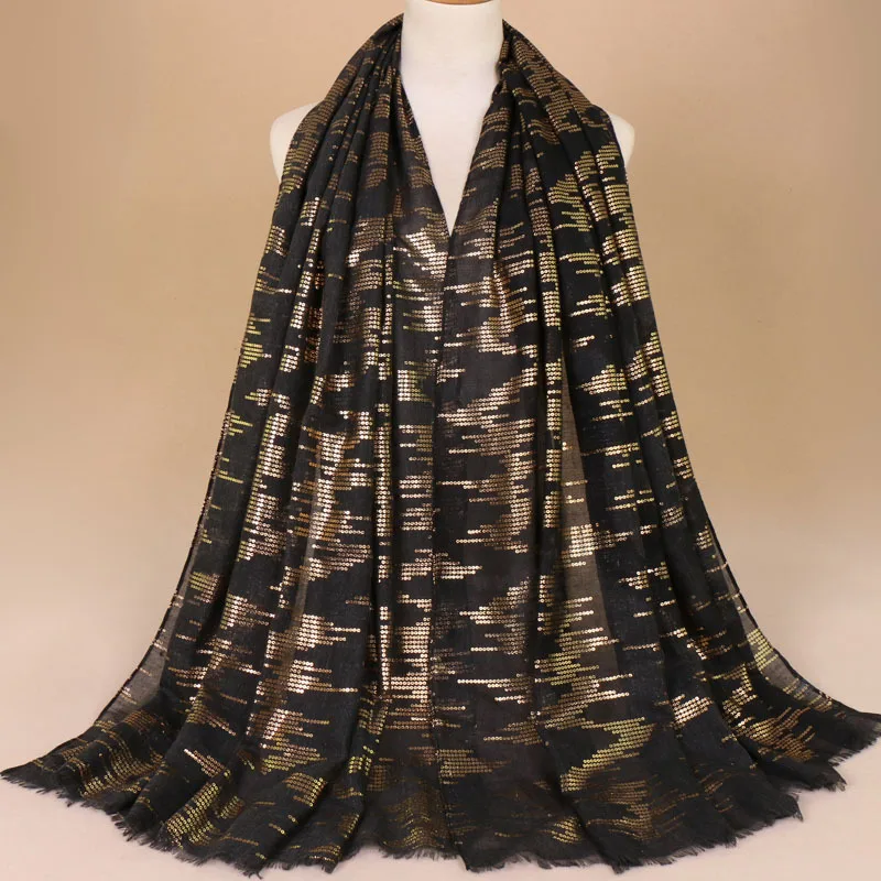 Хлопковый Блестящий мусульманский однотонный шарф Национальный Ветер Длинные шарфы для женщин накидка шаль палантин 28 - Цвет: 7