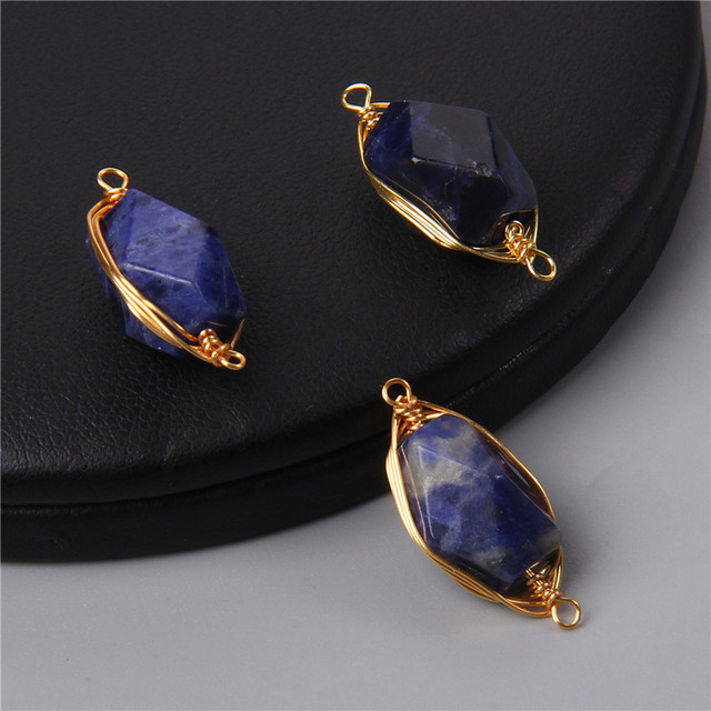 Natural Faceted Metal Wire Wound Winding Stone Connector Pendant Charm For Jewelry Making Bracelet Necklace Wholesale Gifts