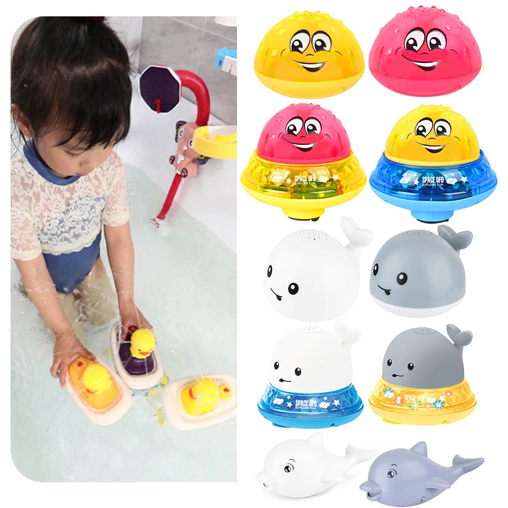 Juguetes de baño para bebé, Agua pulverizada de ducha, piscina, juguetes de baño para niños, ballena eléctrica, Bola de baño con luz LED musical
