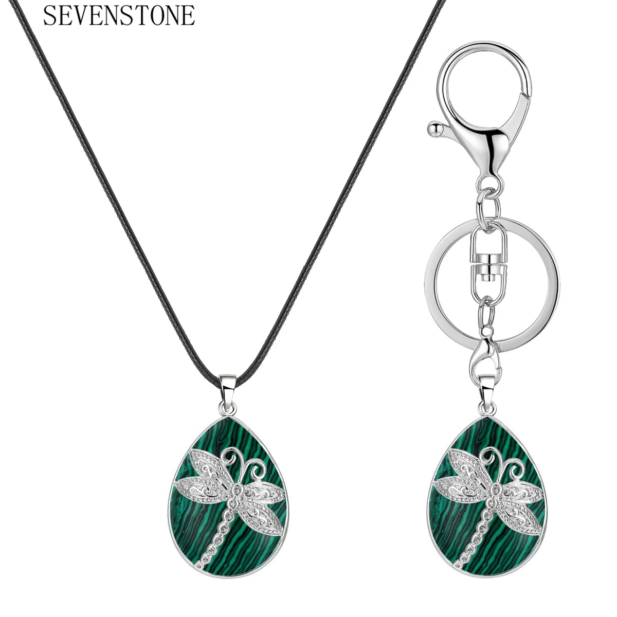 SEVENSTONE Trendy Reiki Natural Crystal Gem Stone Drop Pendant Necklace for Women Dragonfly Healing Angel Tear Jewelry | Украшения и
