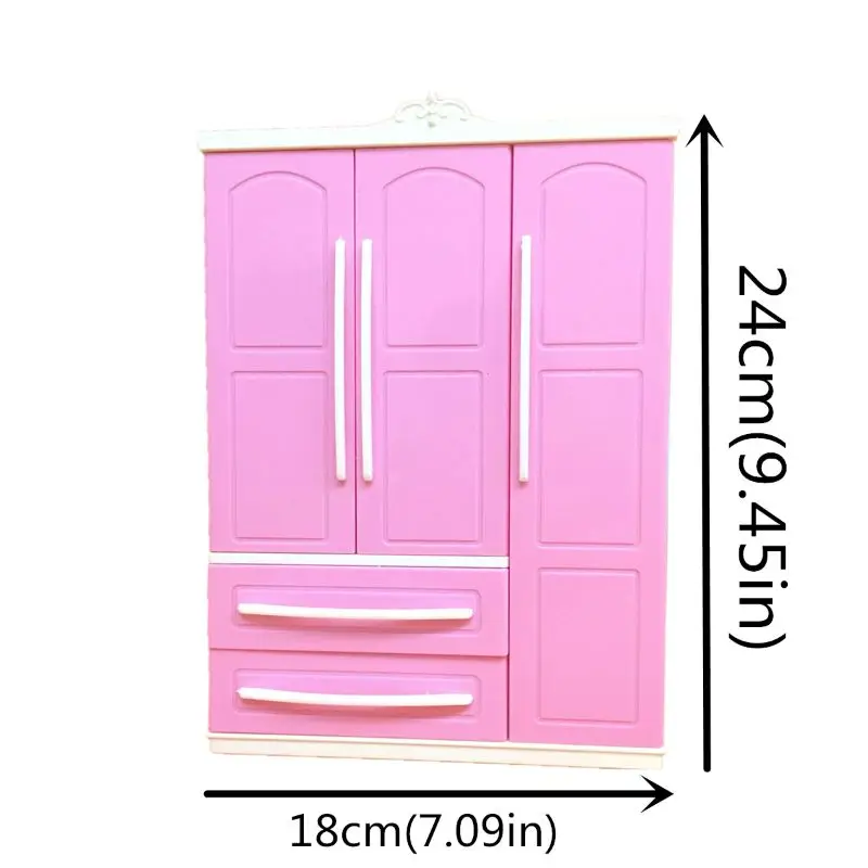 30CM Dollhouse Furniture 31 Items/Set=1 Wardrobe + 30 Doll Accessories Dolls Clothes Dresses Crowns Necklace Shoes For Babi