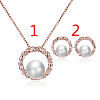 

GU15 Women Round Jewelry Set Electroplating Alloy Pearl Necklace Earring Set wedding jewelry
