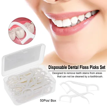 

50Pcs/ Box Dental Floss Picks Disposable Inter-dental Brush Teeth Sticks Toothpick Flosser for Oral Deep Clean Health Care