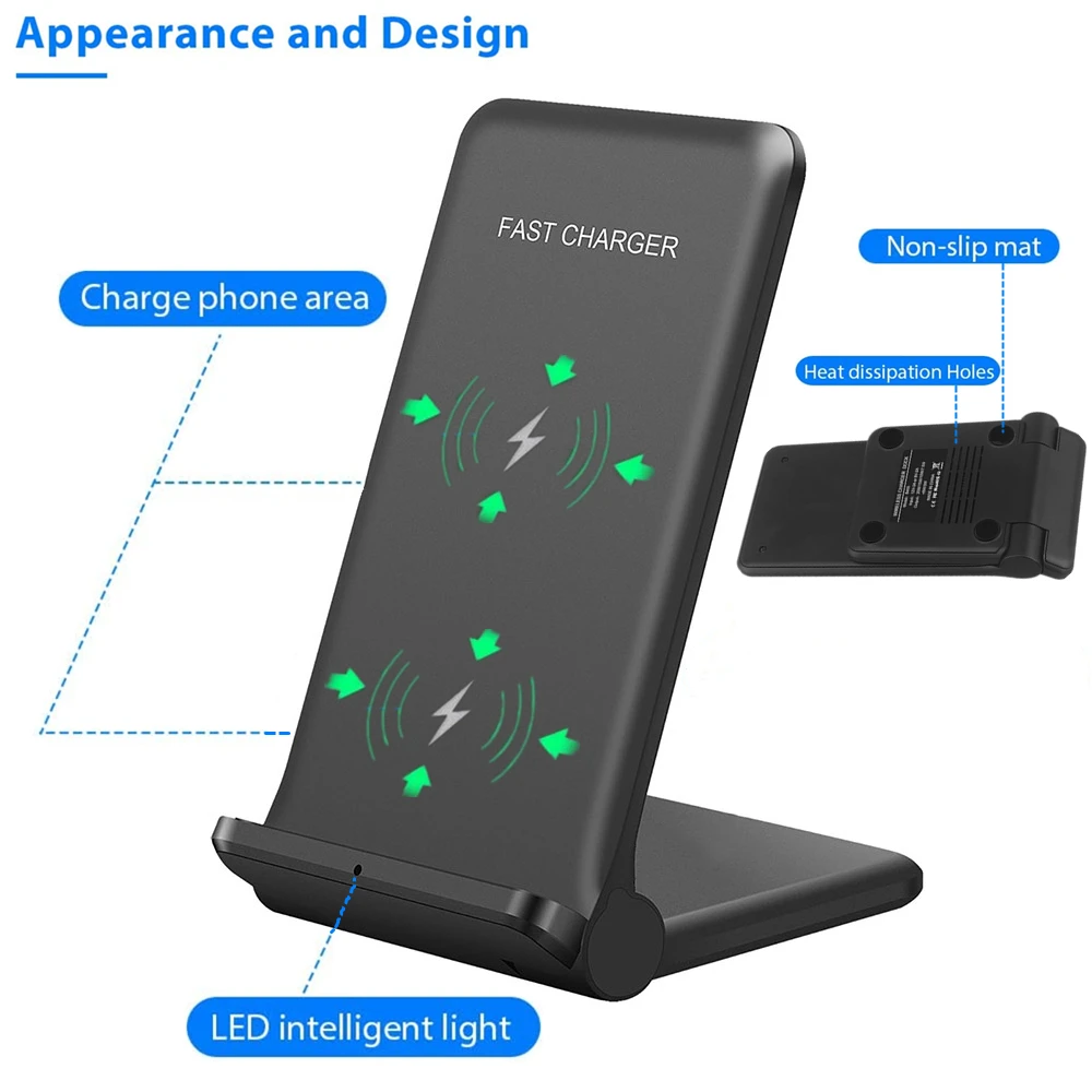 FDGAO 30W Qi Wireless Charger Stand For iPhone 13 12 11 Pro MAX XR X 8 Samsung S10 S20 S21 Foldable Fast Charging Phone Holder apple charging pad Wireless Chargers