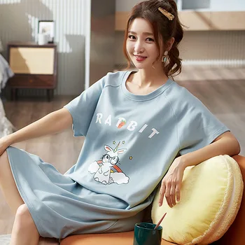

Spring Summer Cotton Nightdress Nightweart Sweet Cartoon Nightgown Sleepwear Loose Women Intimate Lingerie Home Dressing Gown