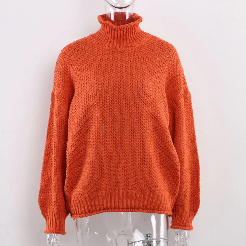 Forefair Oversize Turtleneck Knitted Sweater Winter Knitwear Plus Size Slim Solid Green Orange White Warm Casual Sweater Women
