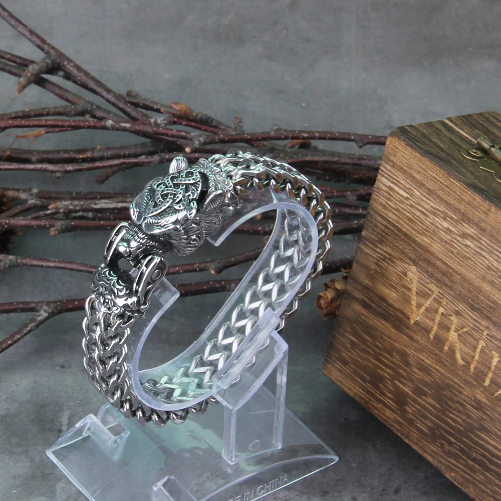 Vikings Jewelry Stainless Steel Russian Bear Bracelet Men's Mesh Chain Can Open Bear Mouth Punk Bracelets Biker Jewelry chain bracelet stainless steel bracelets stainless steel jewelry