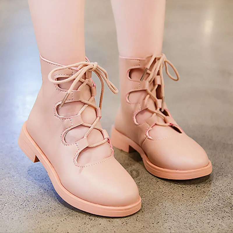 Ботинки для девочек; сезон весна-осень; детские ботинки с перфорацией; ботинки для девочек; цвет черный, розовый; детская обувь; Размеры 26-36