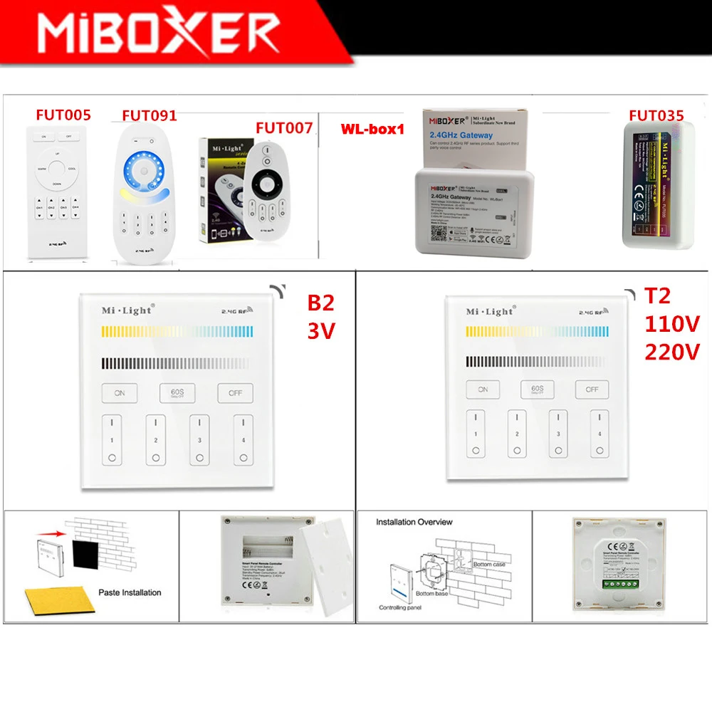 Miboxer FUT035 контроллер освесветильник светодиодной ленты B2/T2 2 4G 4-зонная яркость