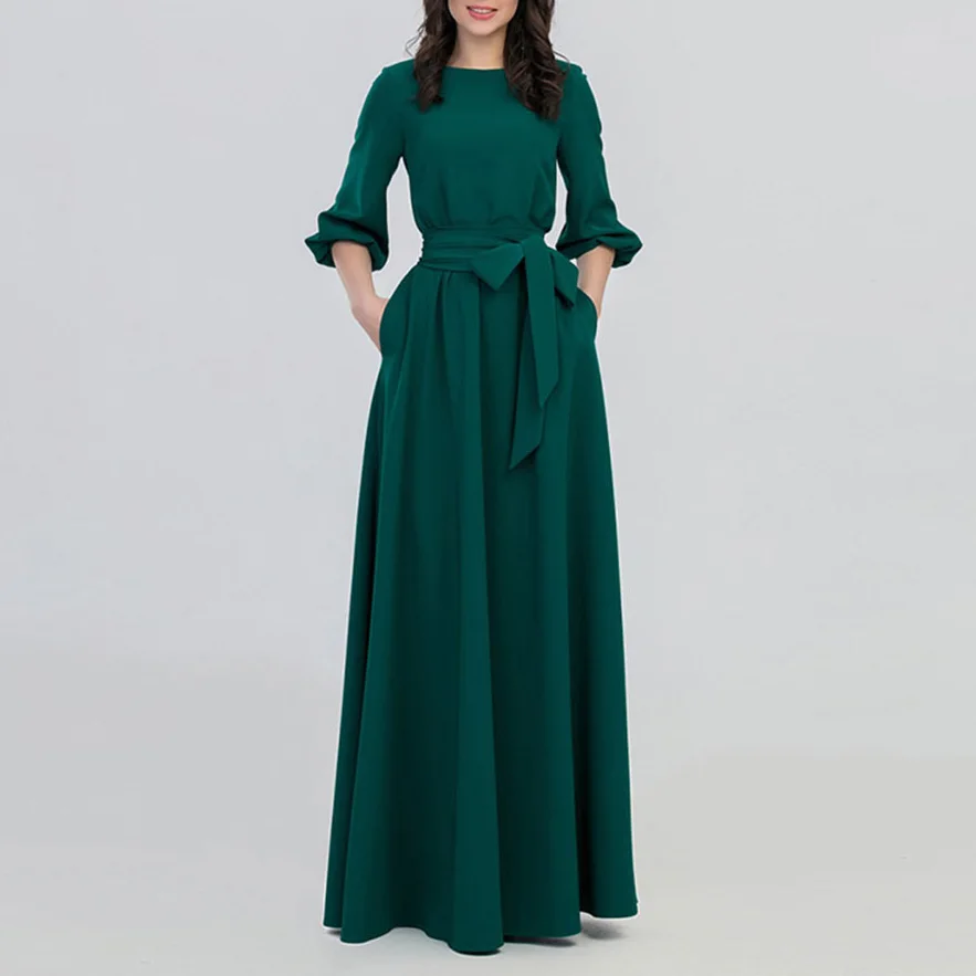 Однотонное элегантное праздничное платье в стиле ретро богемное Повседневное с