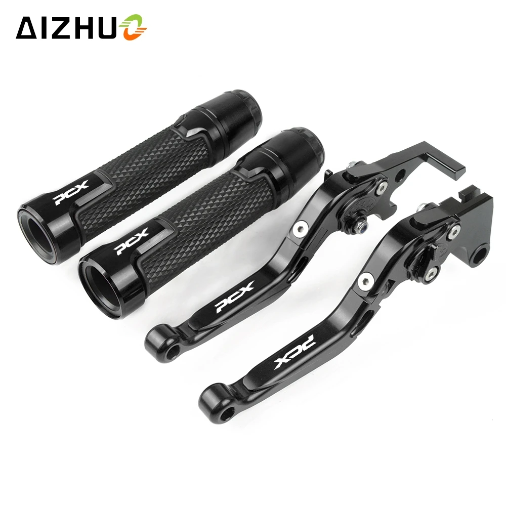 Motorcycle Adjustable Folding Extendable Brake Clutch Levers+Handle Grips For HONDA PCX 125 PCX 150 PCX125 PCX150 - Цвет: black