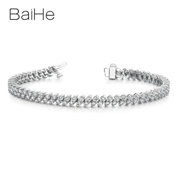 BAIHE Solid 18 к белое золото 3.6ct Сертифицированный H/SI круглый подлинный натуральный бриллианты свадебные женские модные ювелирные изделия подарок браслет