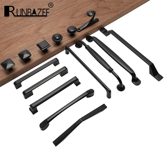 สไตล์อเมริกันMatteสีดำตู้จับอลูมิเนียมอัลลอยด์ตู้ครัวดึงลิ้นชักKnobsเฟอร์นิเจอร์ฮาร์ดแวร์ 1