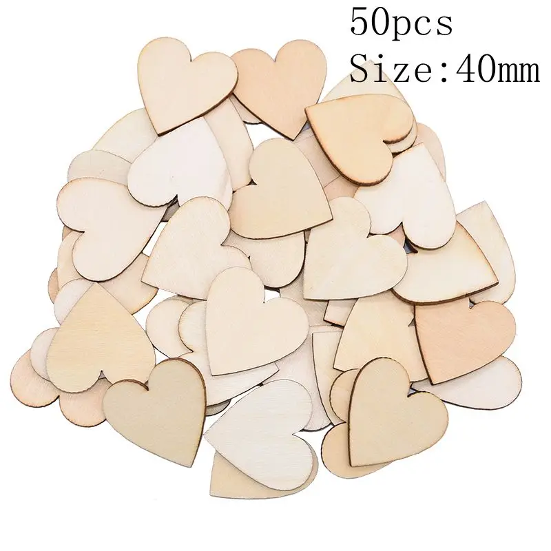 50pcs 40mm Любовь Сердце Деревянный конфетти стол разброс деревенская свадьба, дерево украшение стола DIY дерево ремесло деревянные ломтики диски Свадебные украшения - Цвет: 50pcs 40mm