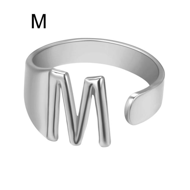 Wide Hollow A-Z Letter 3Colors Metal Adjustable Opening Ring Initials Name Alphabet Female Party Fashion Jewelry