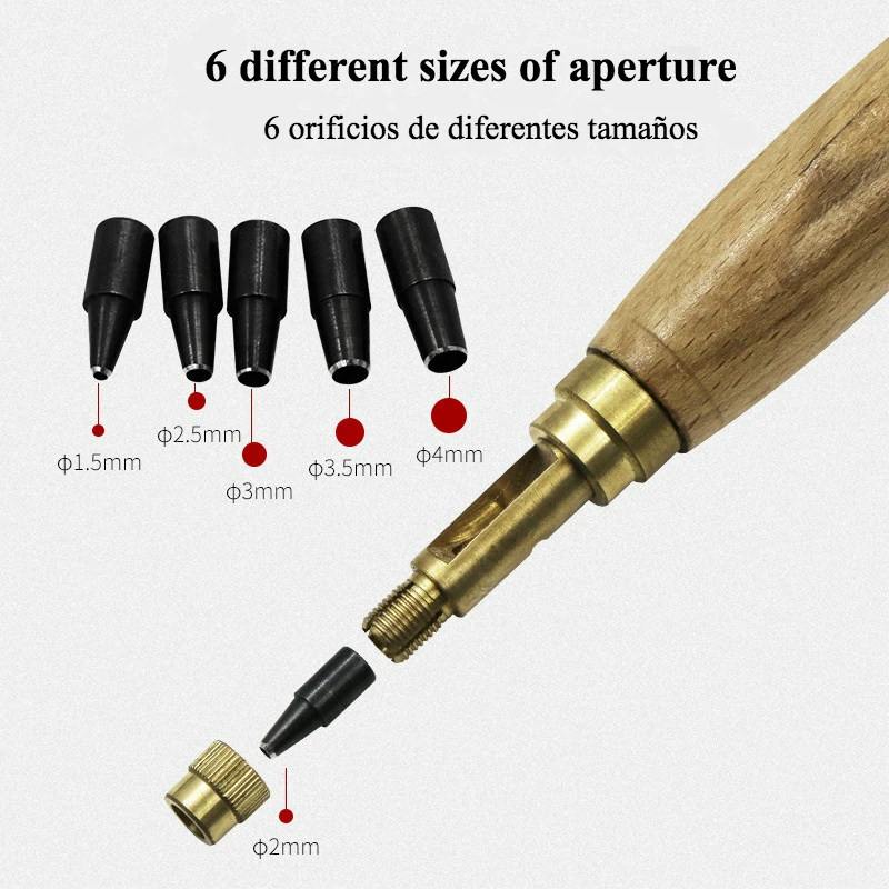 

Wood Metal Automatic Belts Screw Punch Mute Rotary Punching Belt Hole Maker Leather Craft Tools Hole Punches 6 Holes Sizes