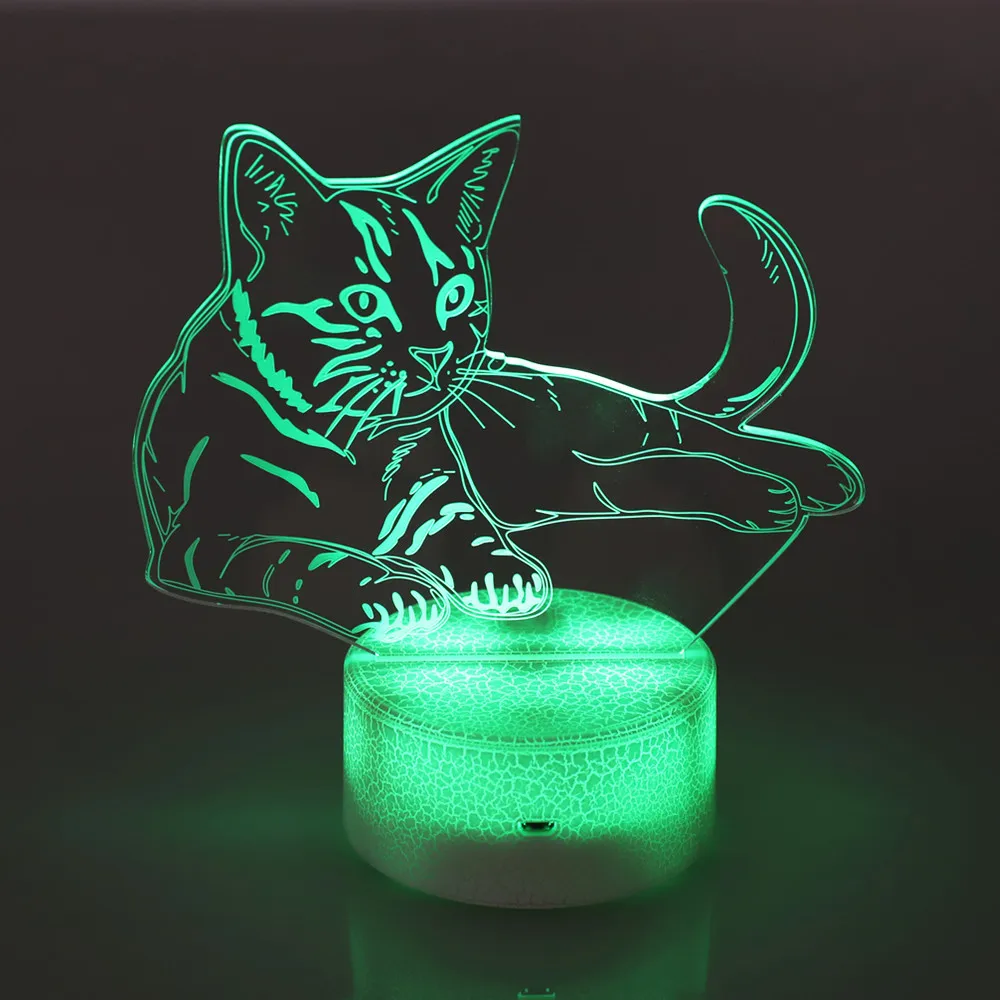 

3D LED Night Light With Remote Control 7-Colors Changeable Alert Cat Night Lamp for Home Bedroom Xmas Kids Gift 3D Illusion