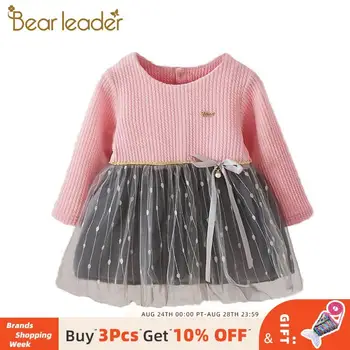 

Bear Leader Girls Cute Knitted and Mesh Patchwork Princess Dress Children's Clothes Girls Long Sleeve Fashion Elegant Clothing