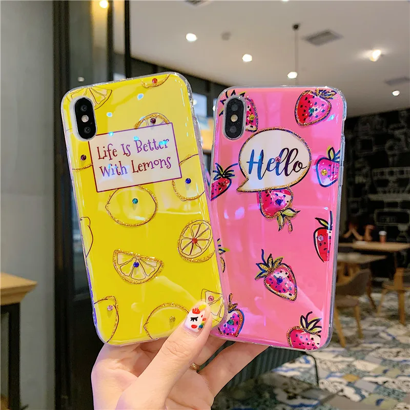 

jamular Blu-ray IMD material fruit pattern phone case For iPhone X XS XR XS Max 8 7 6 6S Plus interesting phone back cover