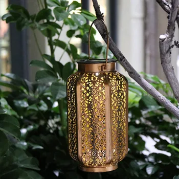 

Retro Garden Solar Lamp Hollowed Out maple leaf Shadow Lantern Hanging Hollow Lamp Lighting Outdoor Waterproof Landscape Lamp