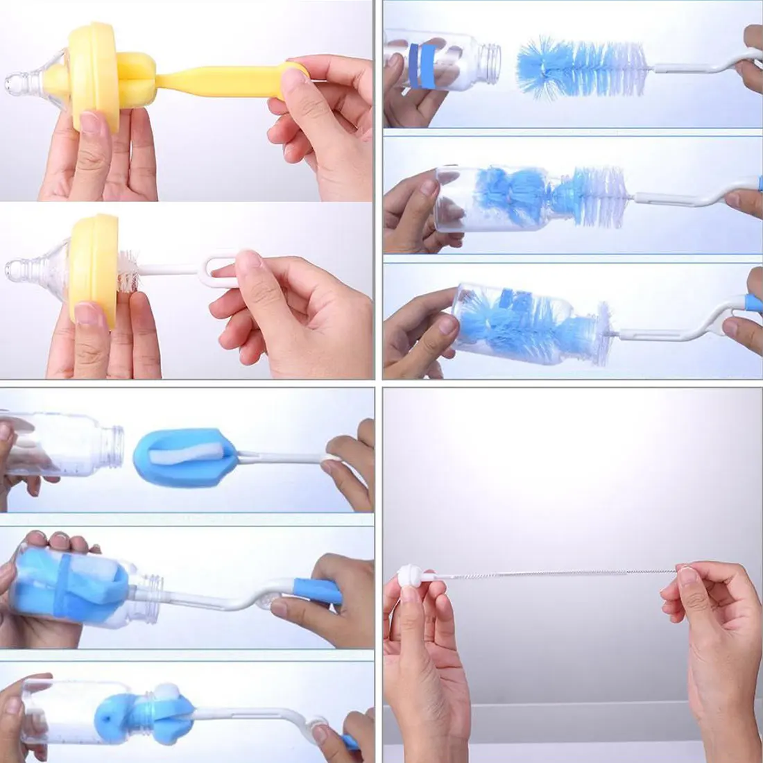 5pcs Baby Bottle Brushes Set Sponge Plastic Glass Milk Water Cup Cleaner Nipple Pacifier Milk Feeder Cleaning Brushes sets