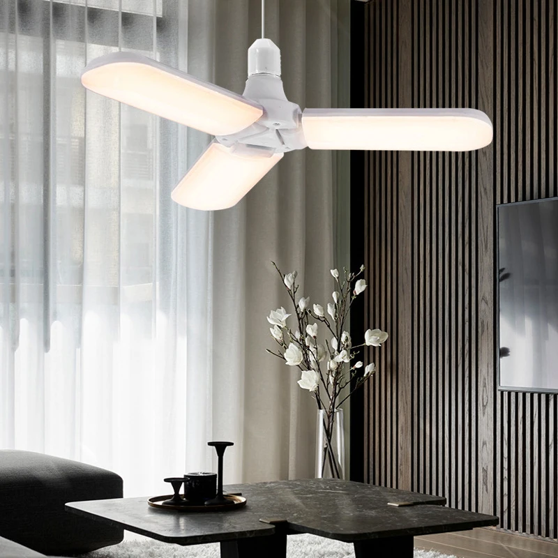 E27 LED Bulb Foldable Fan Blade Bulb 45W 60W Angle Adjustable Bombillas Super Bright Leaf Lamp for Indoor Home Ceiling Light