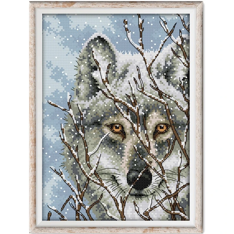 Wolf 3 cross stitch kit aida 14ct 11ct count printed canvas stit